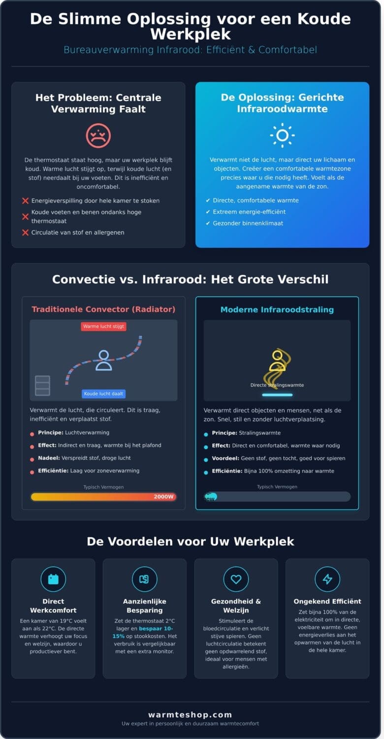 Bureauverwarming Infrarood: Nooit Meer Koude Voeten op Kantoor (2026 Gids)