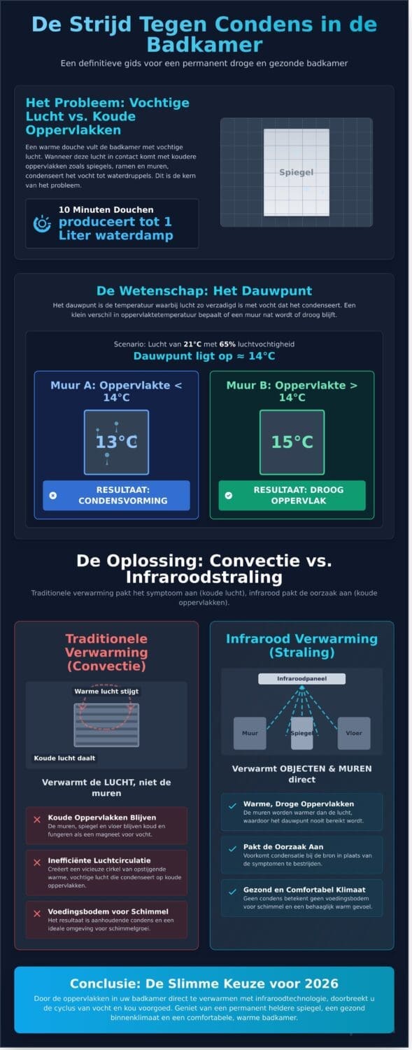 Condens in de badkamer voorkomen: De definitieve gids voor een schimmelvrij huis in 2026 - Infographic