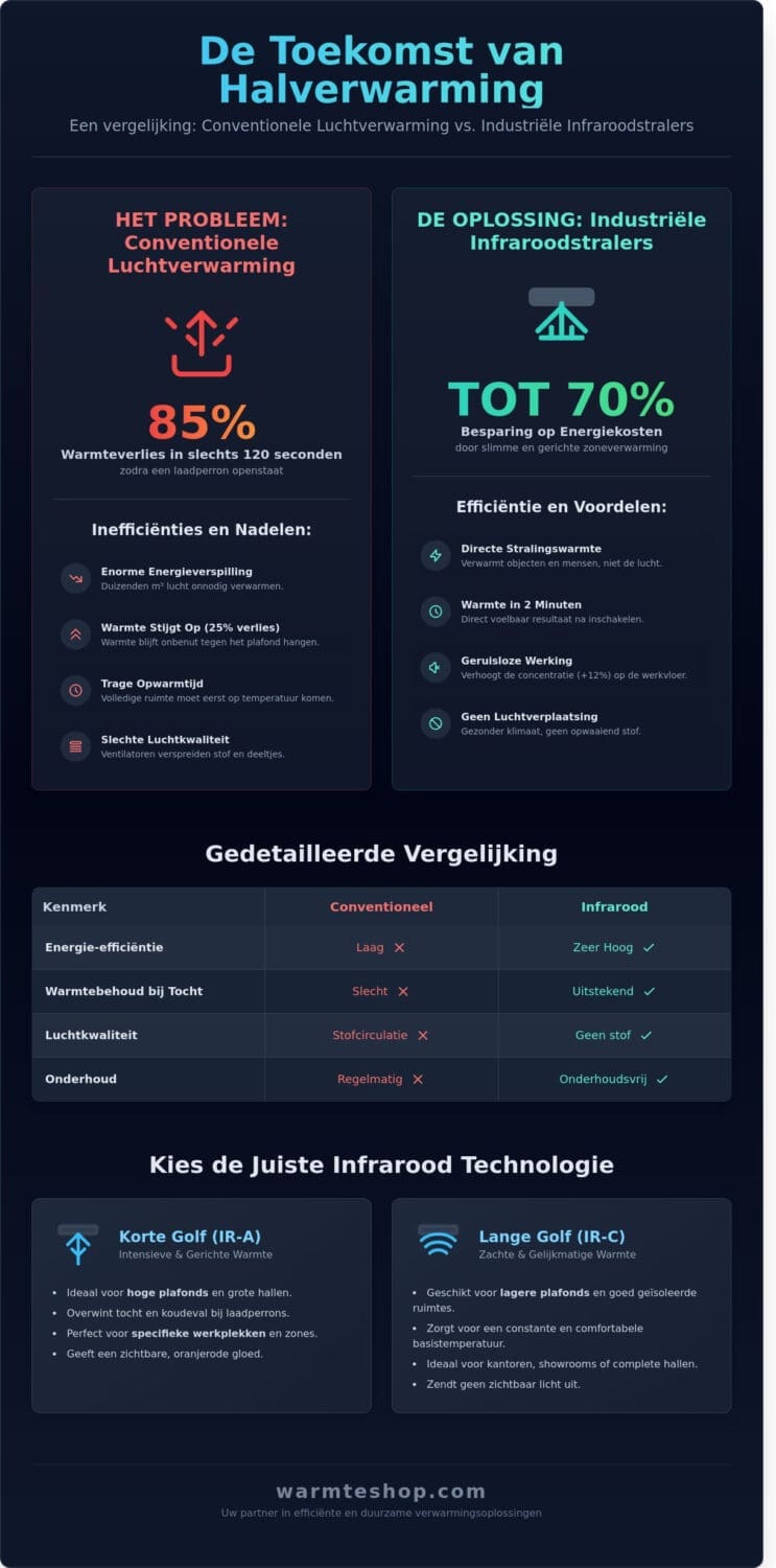 Industriële infraroodstralers: De complete gids voor efficiënte hallenverwarming in 2026