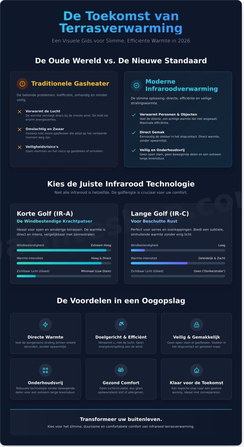 Infrarood Terrasverwarming: De Ultieme Gids voor Comfort in 2026