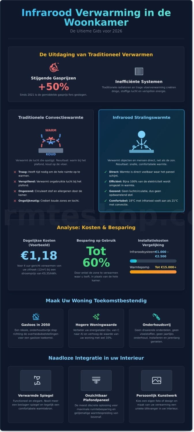 Infrarood verwarming woonkamer: De ultieme gids voor 2026 - Infographic